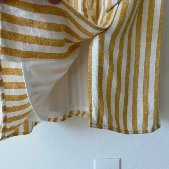 Lily Black Yellow White Striped Button Down Lined Linen Blend Midi Dress Small - Picture 10 of 11